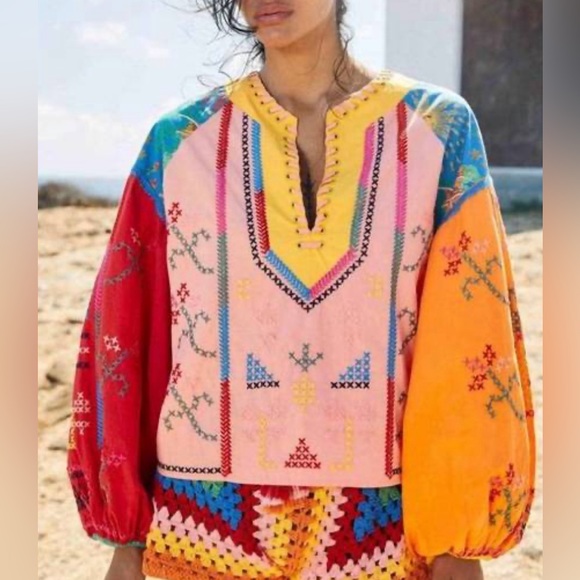 FARM Rio Tops - FARM Rio NWT Color Blocking Embroidered Blouse